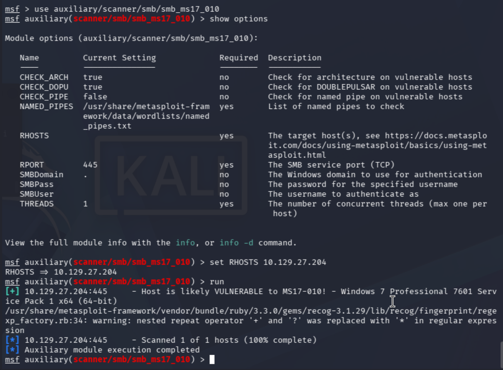 Ejecución del scanner de MS17-010